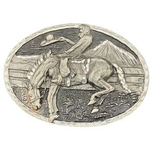 Bucking Bronc Belt Buckle Bronco Rider Horse Rodeo Cowboy Western 1980s Vtg LOOK